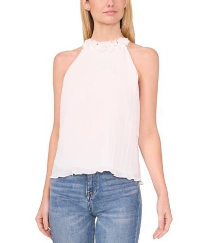 cece women's pleated 3d floral halter neck top, new ivory