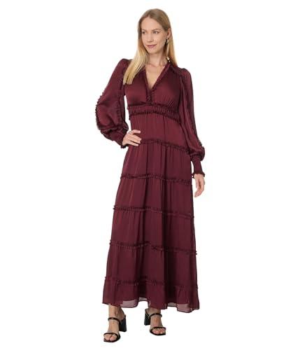 cece women's plisse ruffle maxi dress, deep red