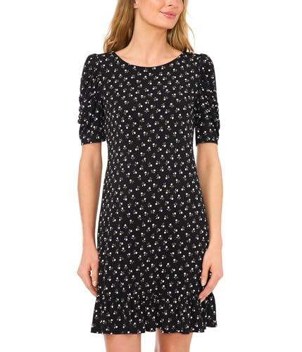 cece women's printed puff sleeve knit dress, rich black