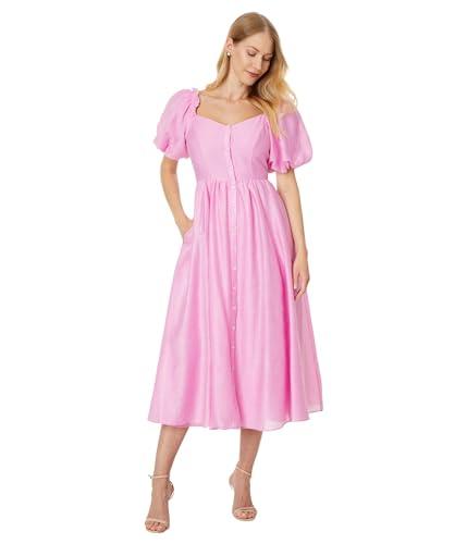 cece women's puff sleeve button down midi dress, peony petal
