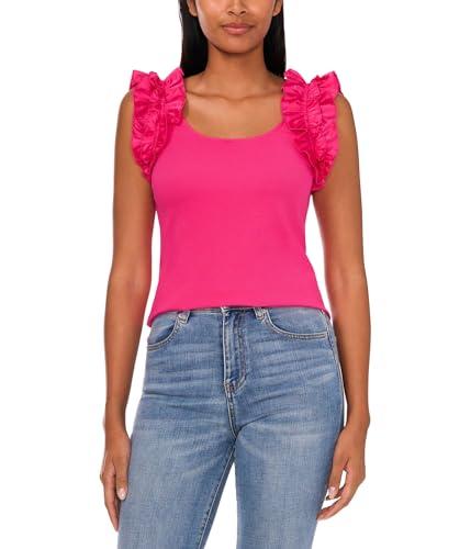 cece women's ruffle rib tank, bright rose