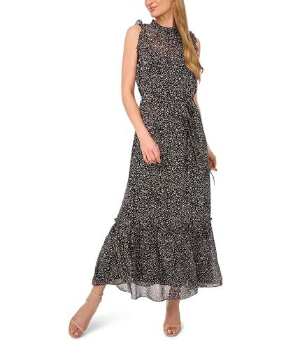 cece women's ruffle tie waist midi dress, rich black
