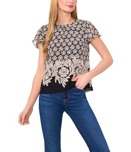 cece women's short flutter sleeve crew neck top, rich black