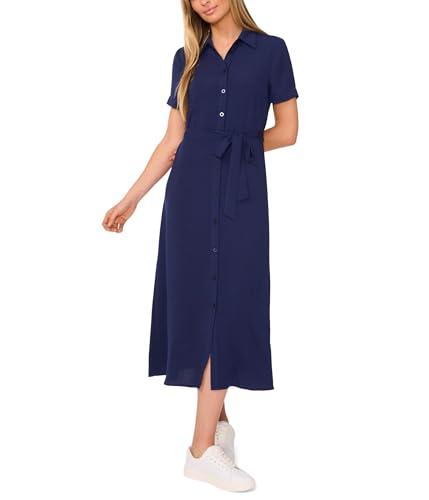 cece women's short sleeve button down midi dress, classic navy