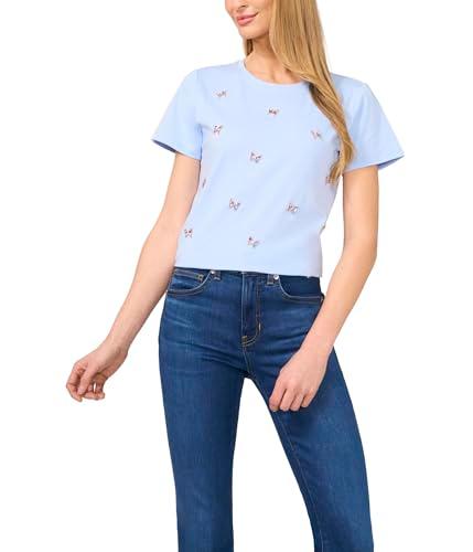 cece women's short sleeve crew neck tee with gem butterflies, spa blue