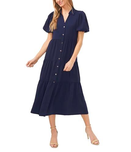 cece women's short sleeve maxi tiered shirt dress, classic navy
