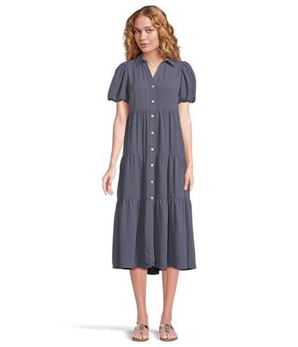 cece women's short sleeve tiered maxi shirt dress, brisk blue