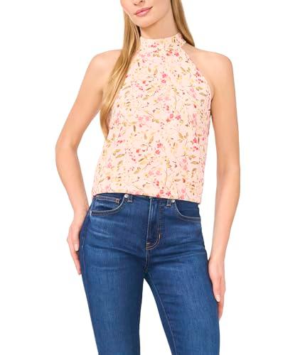 cece women's sleeveless halter folded collar top, sugar peach
