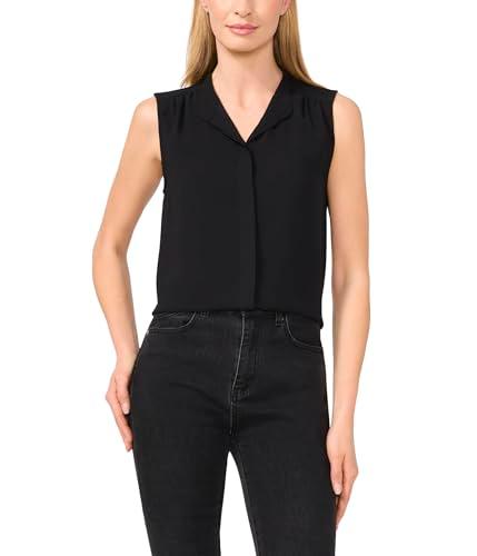 cece women's sleeveless open collar top w/hidden placket, rich black