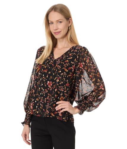 cece women's split neck 3/4 sleeve knit top, rich black