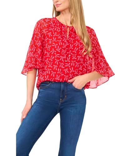 cece women's tie neck raglan sleeve top, scarlet glow