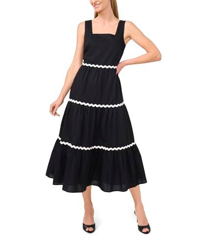 cece women's trim square neck tiered maxi, rich black