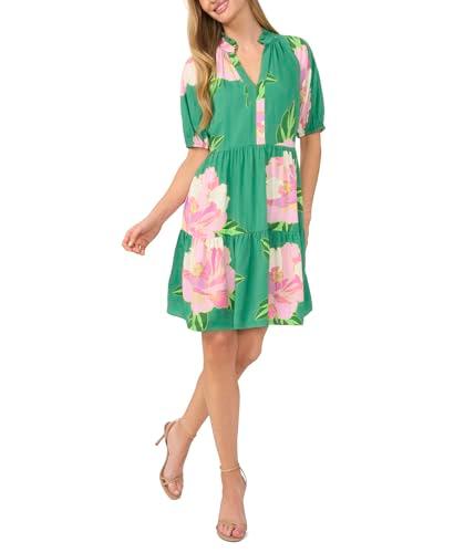 cece women's v-neck baby doll tiered dress, medium green