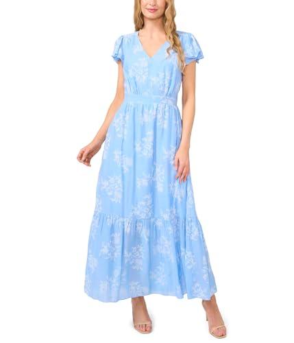 cece women's v-neck flutter sleeve maxi dress, waterfall