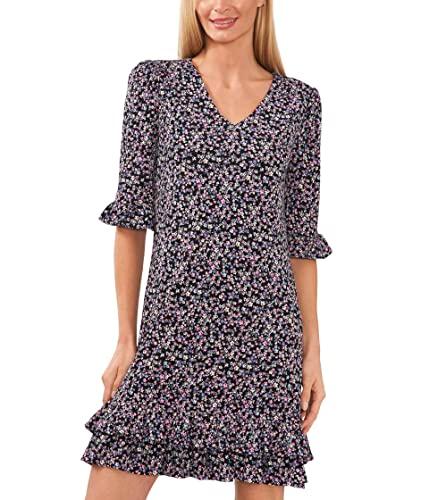 cece women's v-neck knit dress w/ruffle hem, rich black