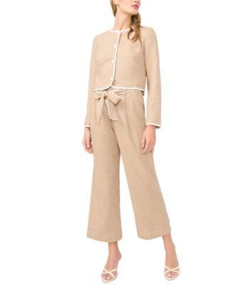 cece womens contrast trim lady jacket wide leg bow tie cropped pants
