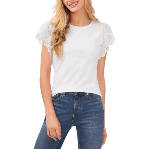 cece womens cotton crewneck pullover top white m