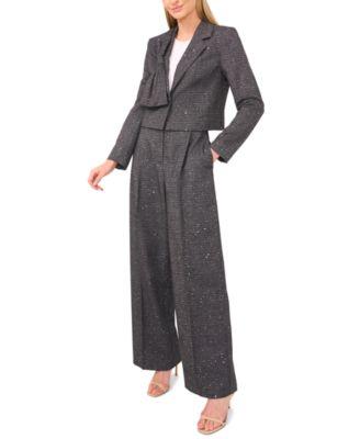 cece womens cropped bow blazer mid rise wide leg trousers