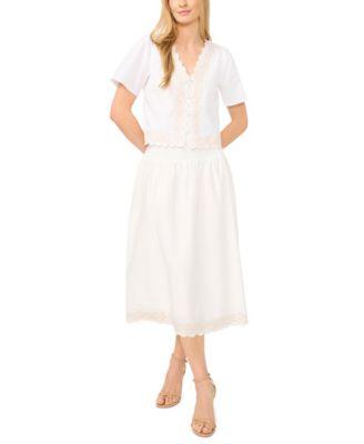 cece womens embroidered blouse a line midi skirt