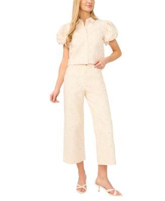 cece womens puff sleeve shirt eyelet cropped jeans