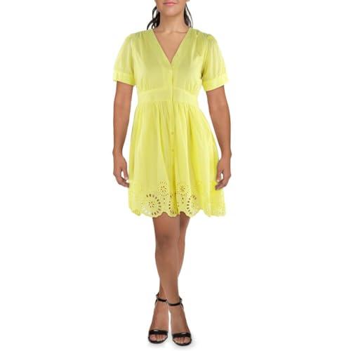 cece womens scalloped midi shirtdress yellow 10