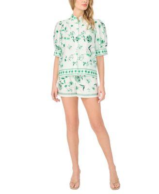 cece womens short sleeve button up shirt pull on shorts