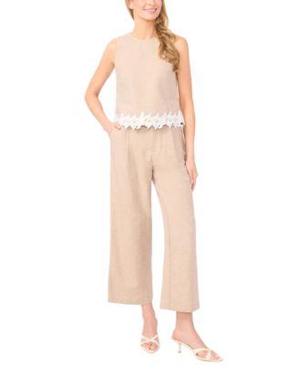 cece womens sleeveless lace hem top pull on cropped pants