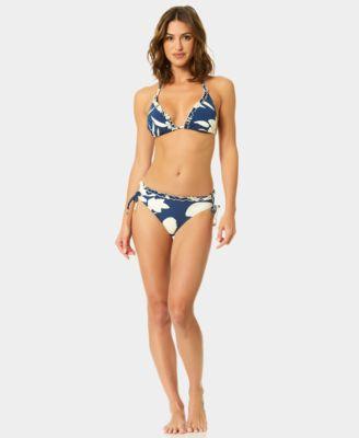 cece womens v neck contrast ruffle triangle top pull on tie hipster swim bottoms