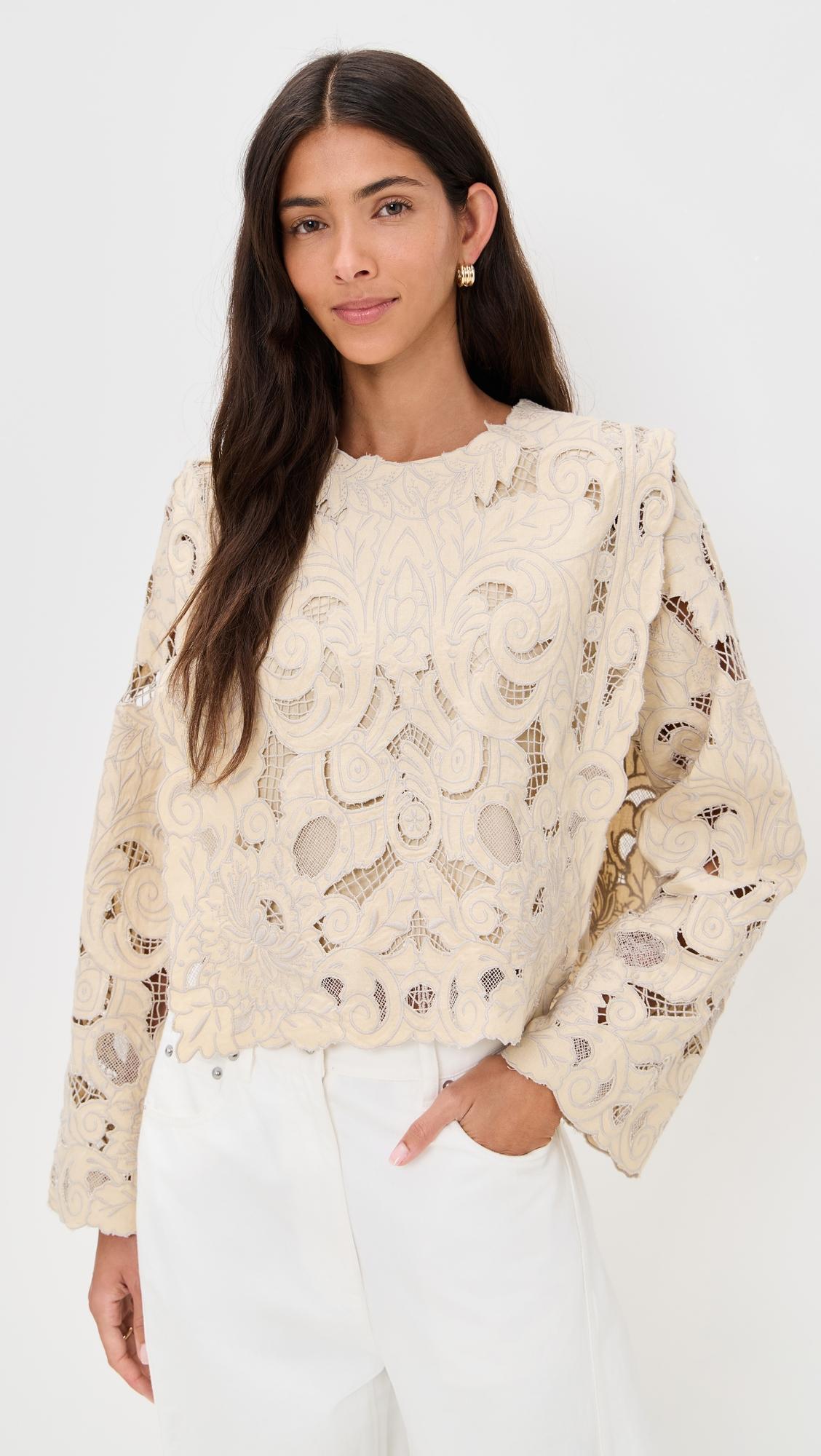ceci embroidery long sleeve top