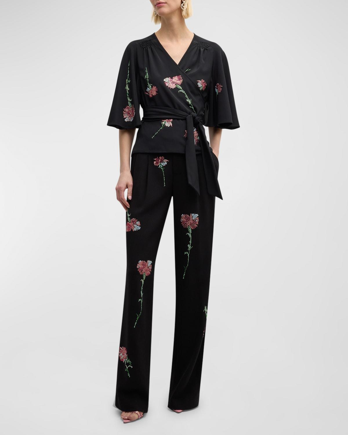 cecil beaton pink carnation butterfly embellished wrap blouse