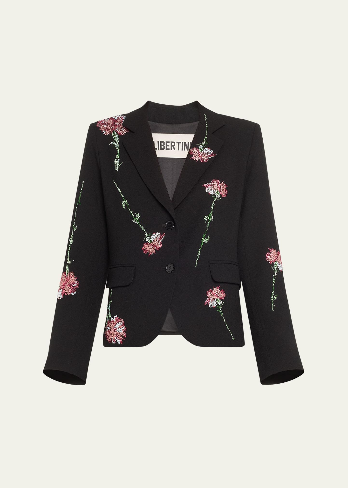 cecil short blazer jacket with pink carnation crystal embellishments