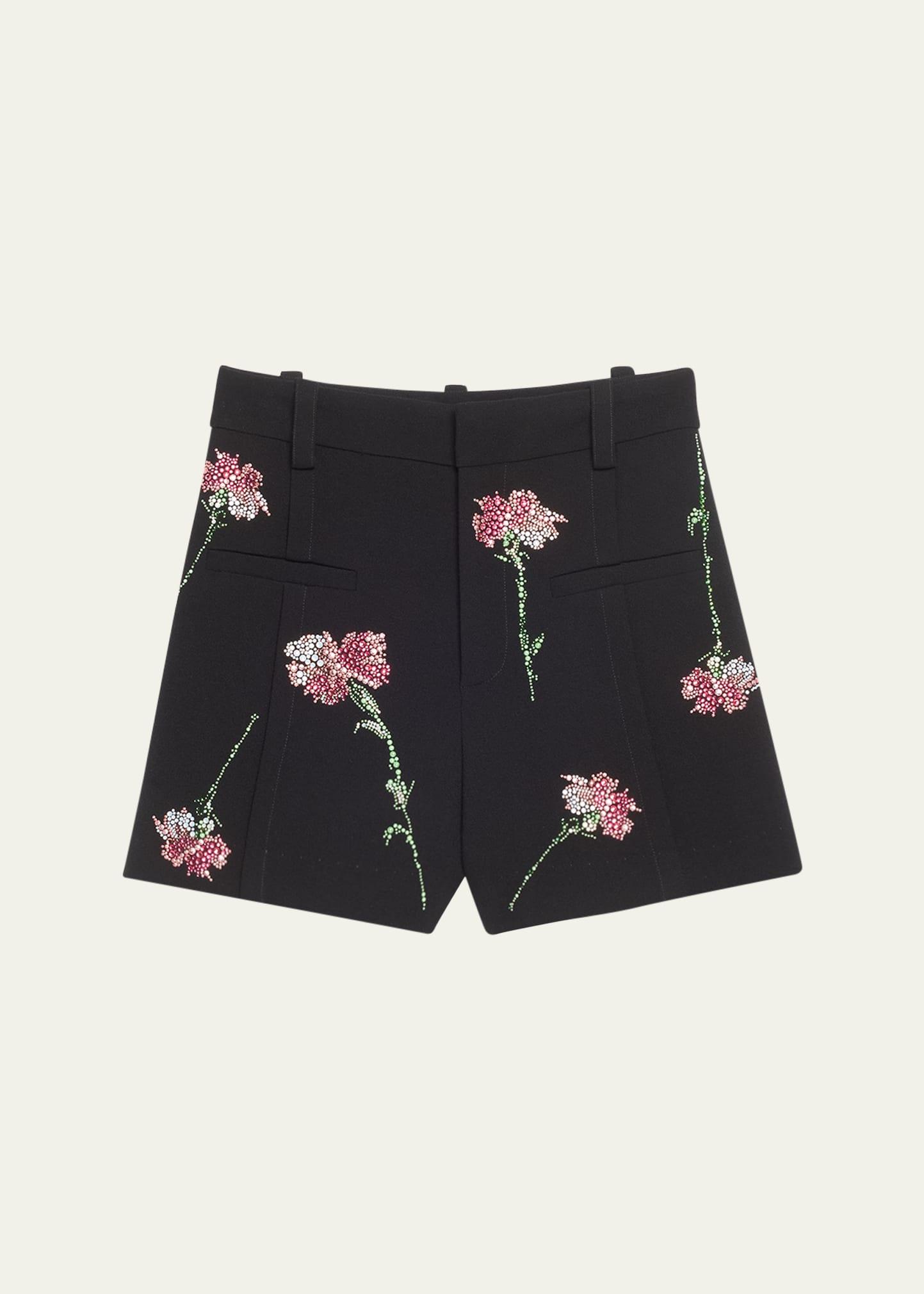 cecil tailored shorts with pink carnation crystal embellishments