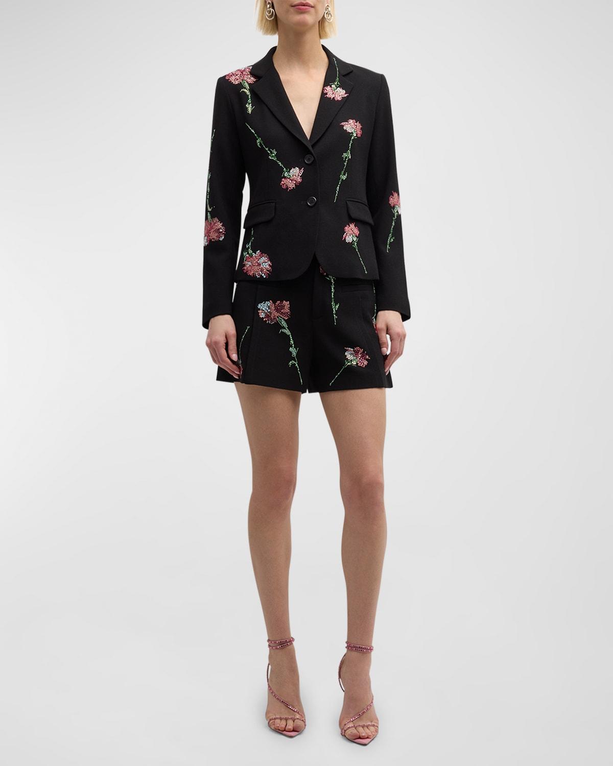 cecil tailored shorts with pink carnation crystal embellishments