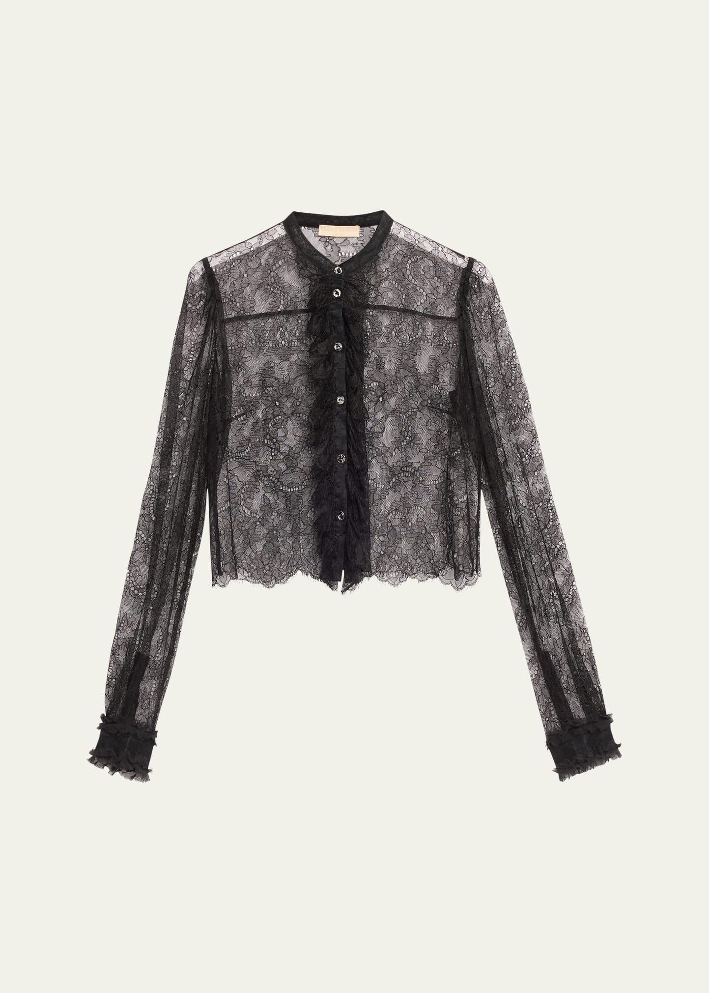 cecile ruffle-trim floral lace blouse