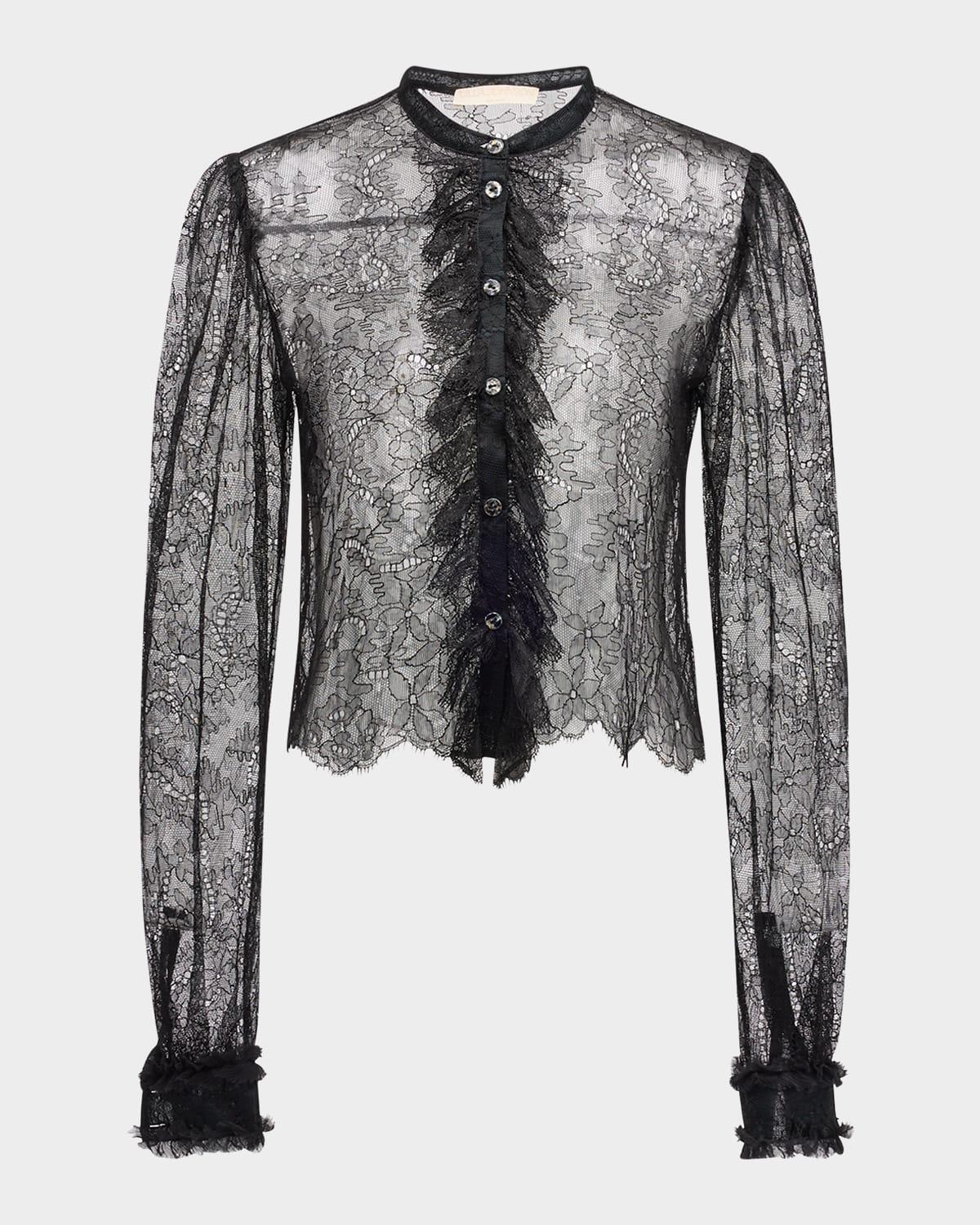 cecile ruffle-trim floral lace blouse