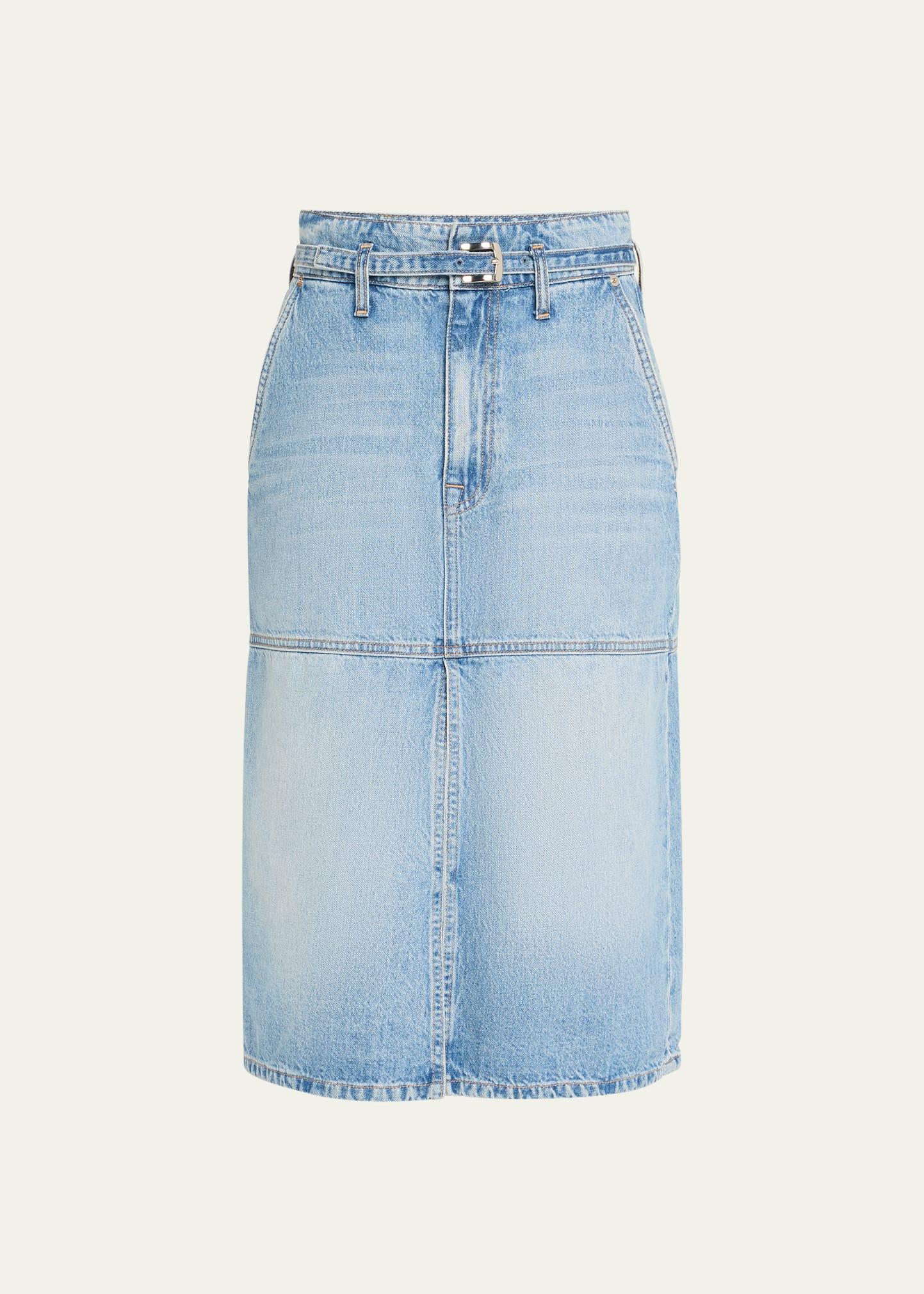 cecilia belted denim midi skirt