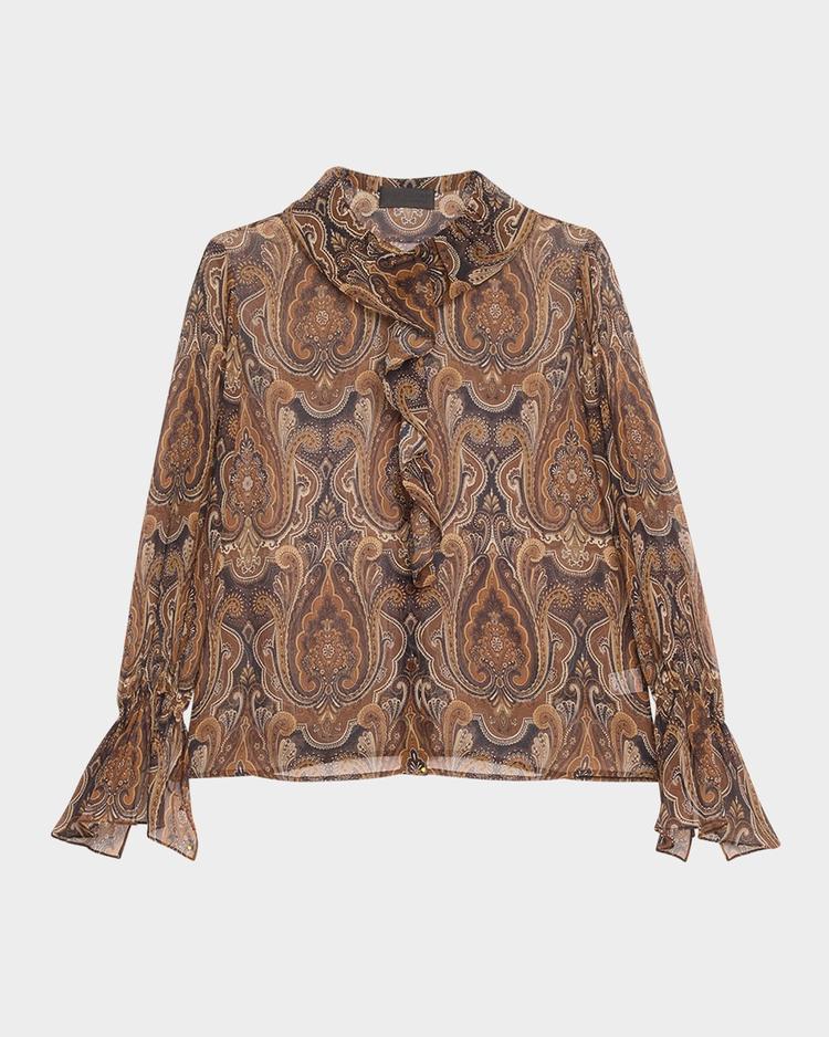 cecily paisley print ruffled silk blouse