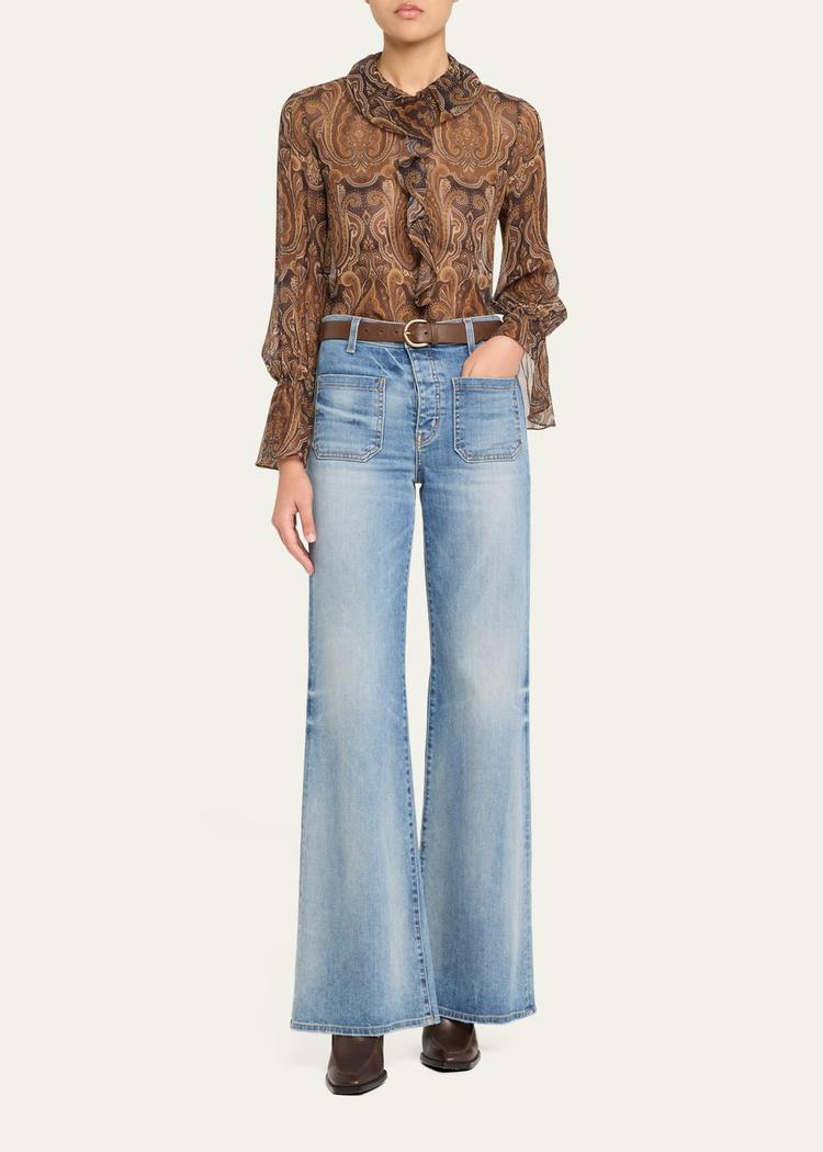 cecily paisley print ruffled silk blouse
