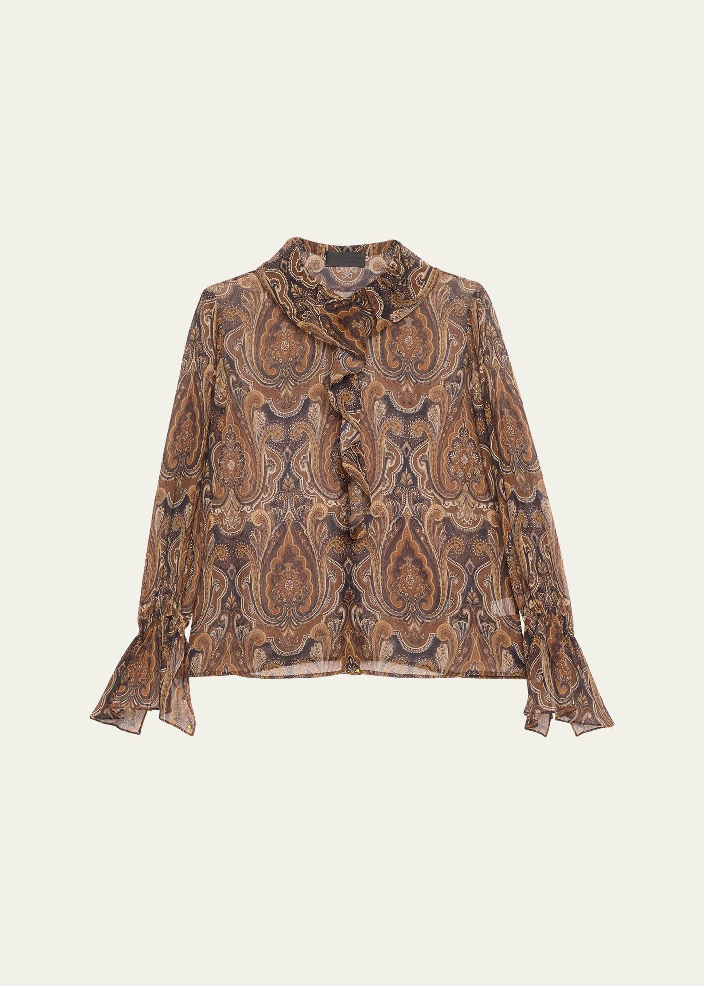 cecily paisley print ruffled silk blouse