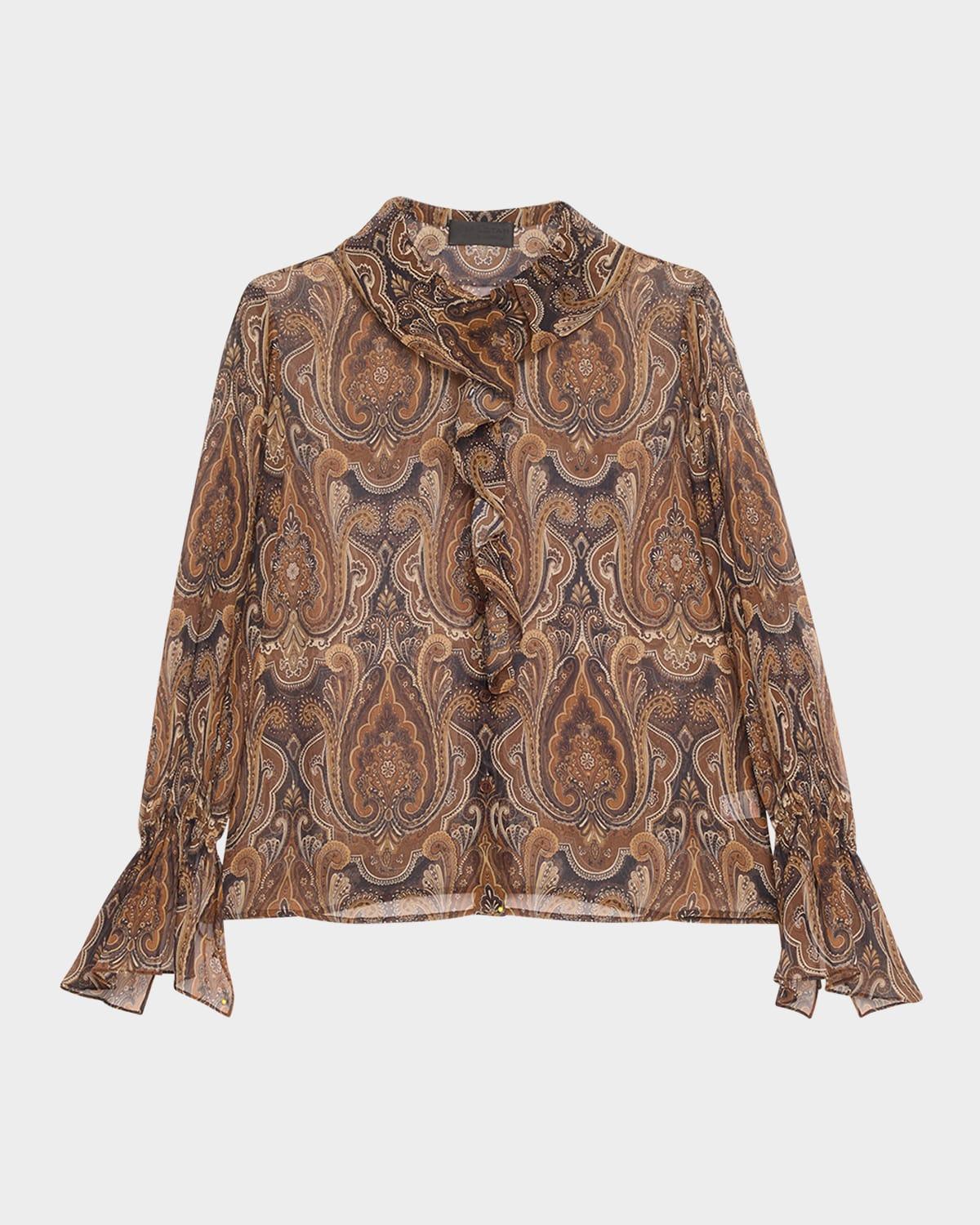 cecily paisley print ruffled silk blouse