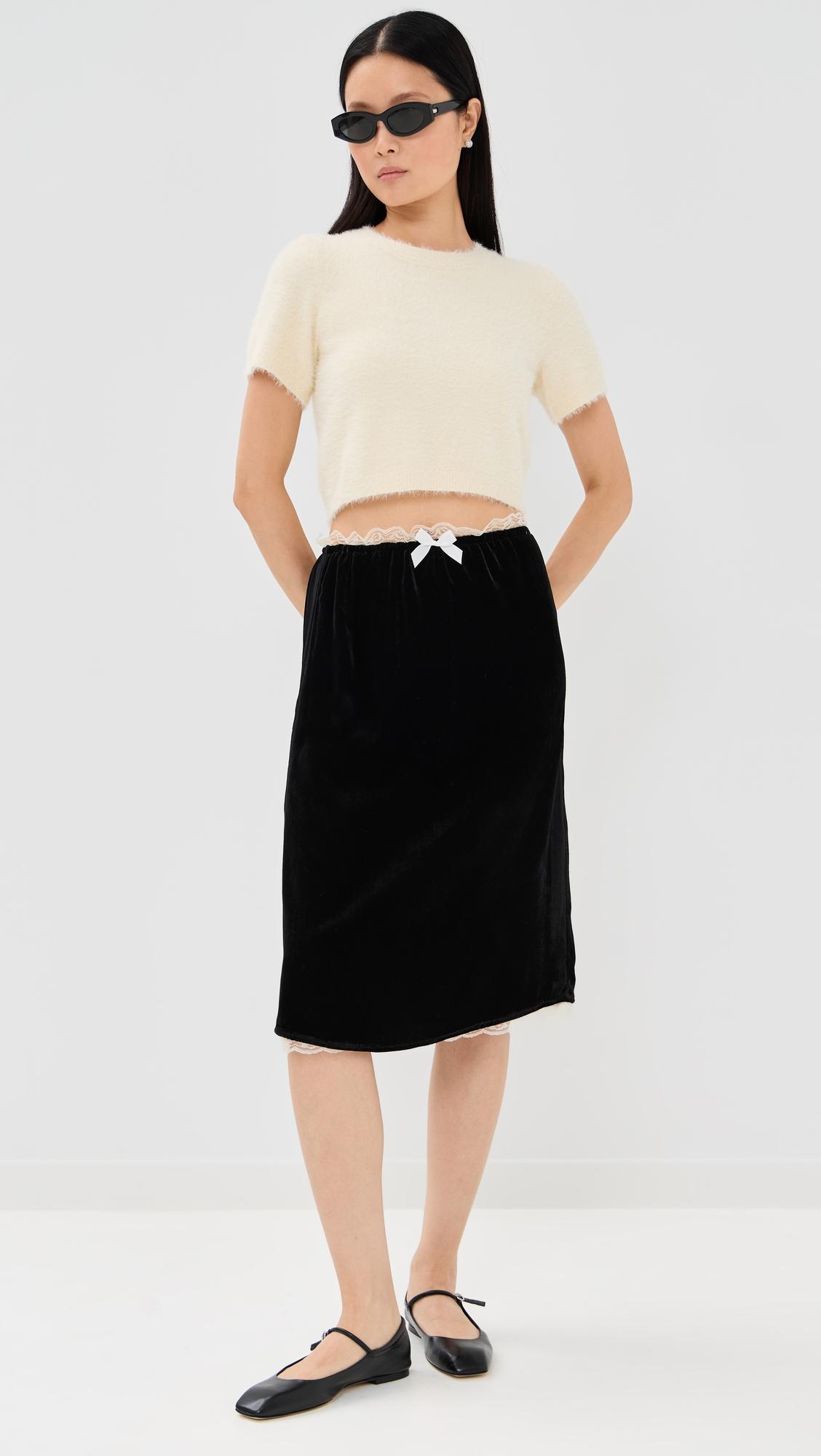 celerie lace trim velvet slip skirt