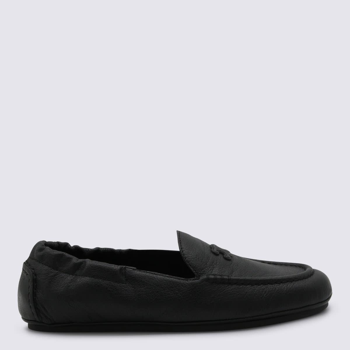 celine black leather loafers
