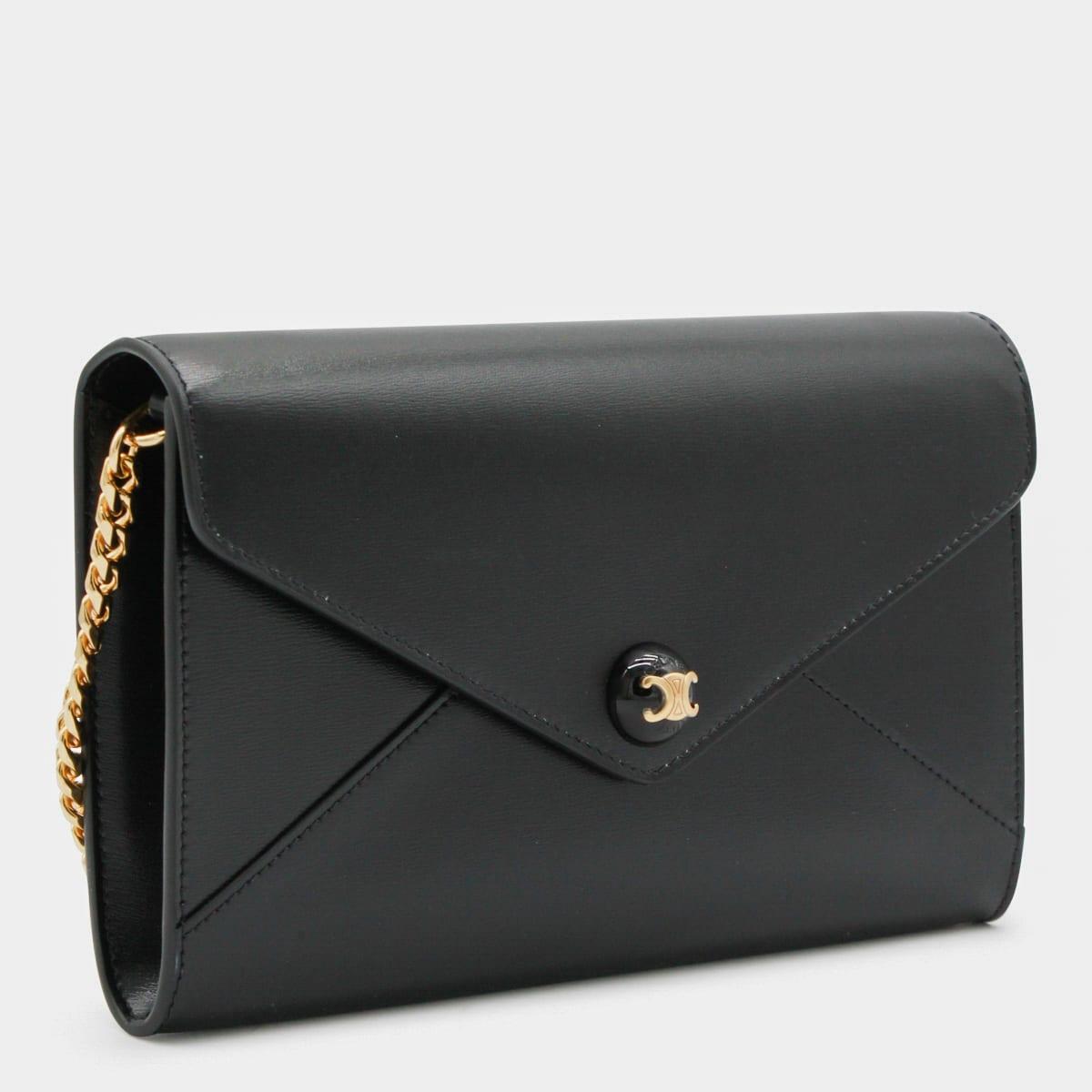 celine black leather wallet