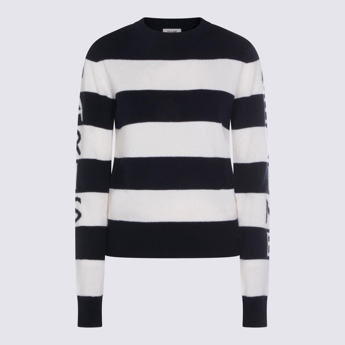 celine ecru and navy wool and cashmere blend stripe sweater