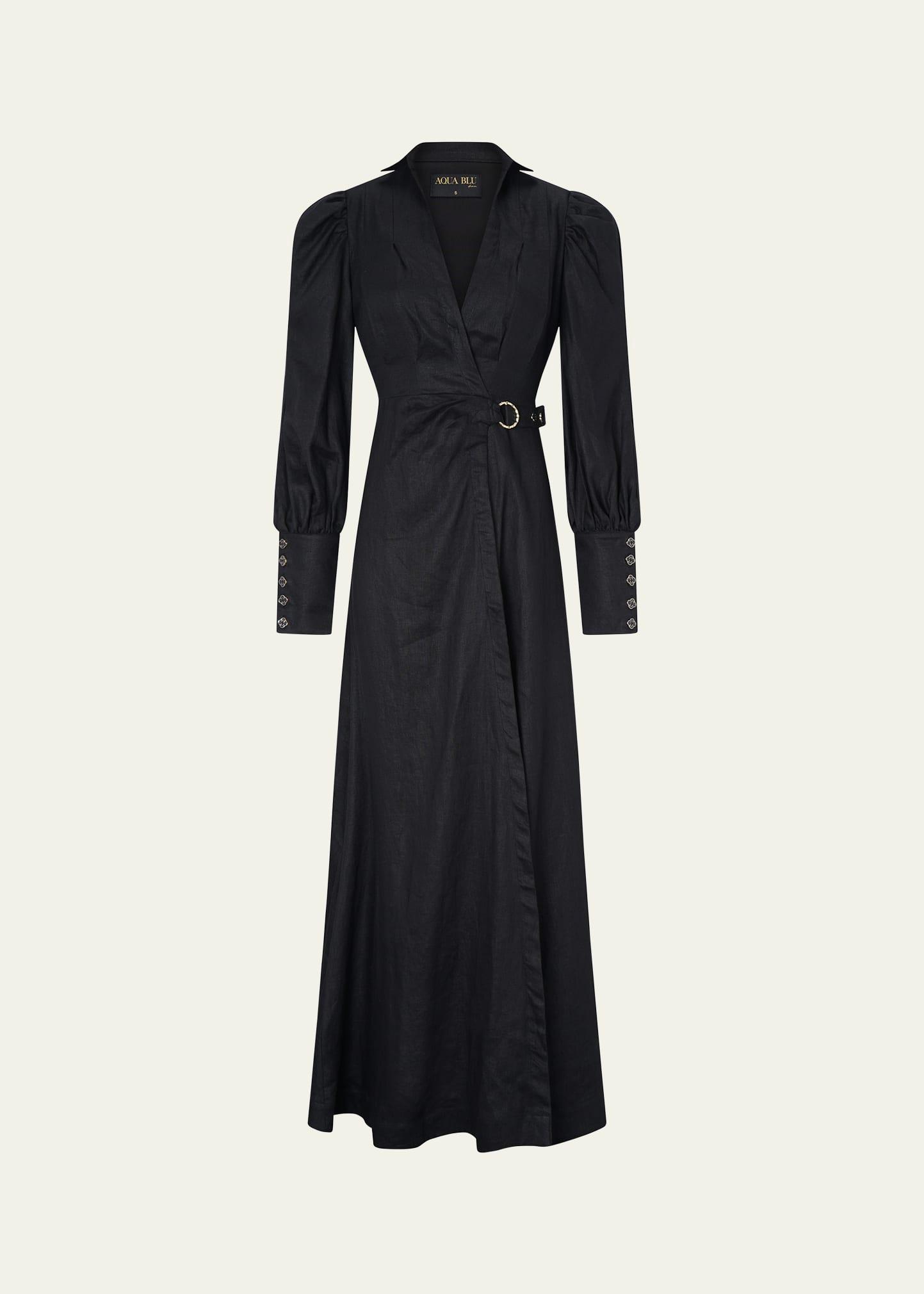 celine french linen wrap maxi dress