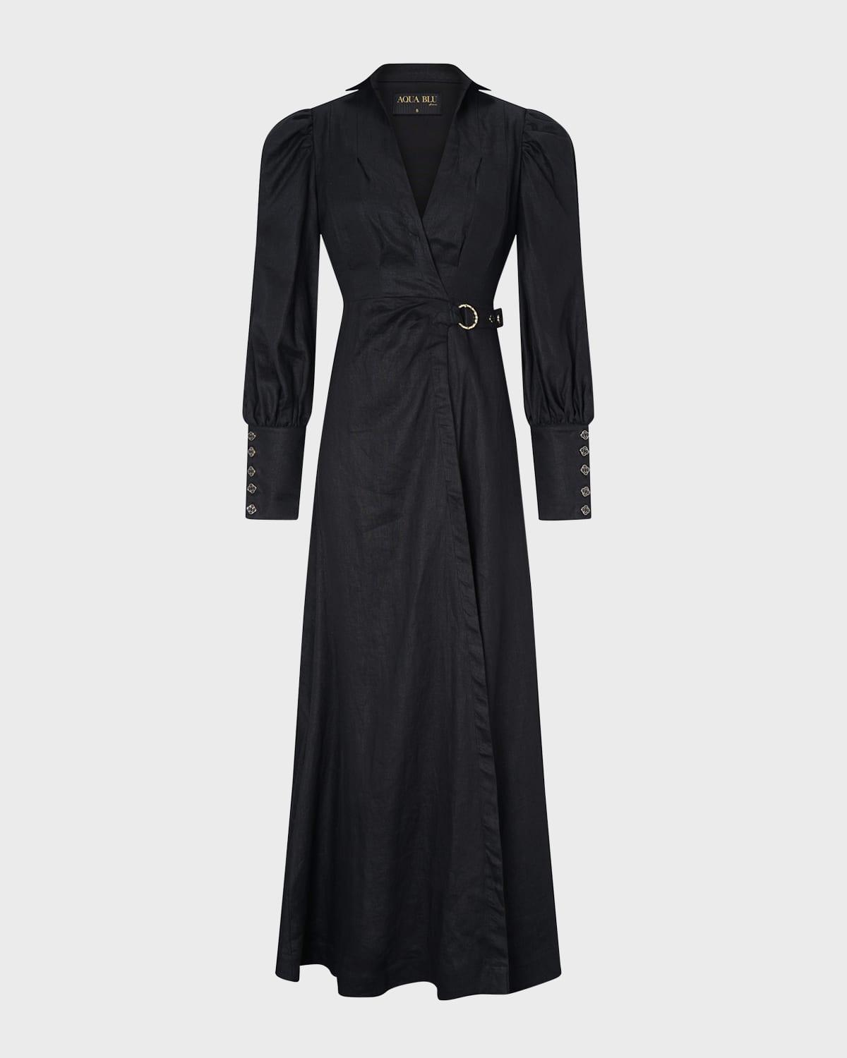 celine french linen wrap maxi dress
