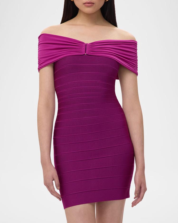 celine off-the-shoulder bandage mini dress