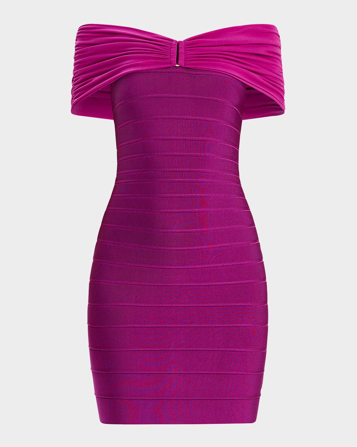 celine off-the-shoulder bandage mini dress
