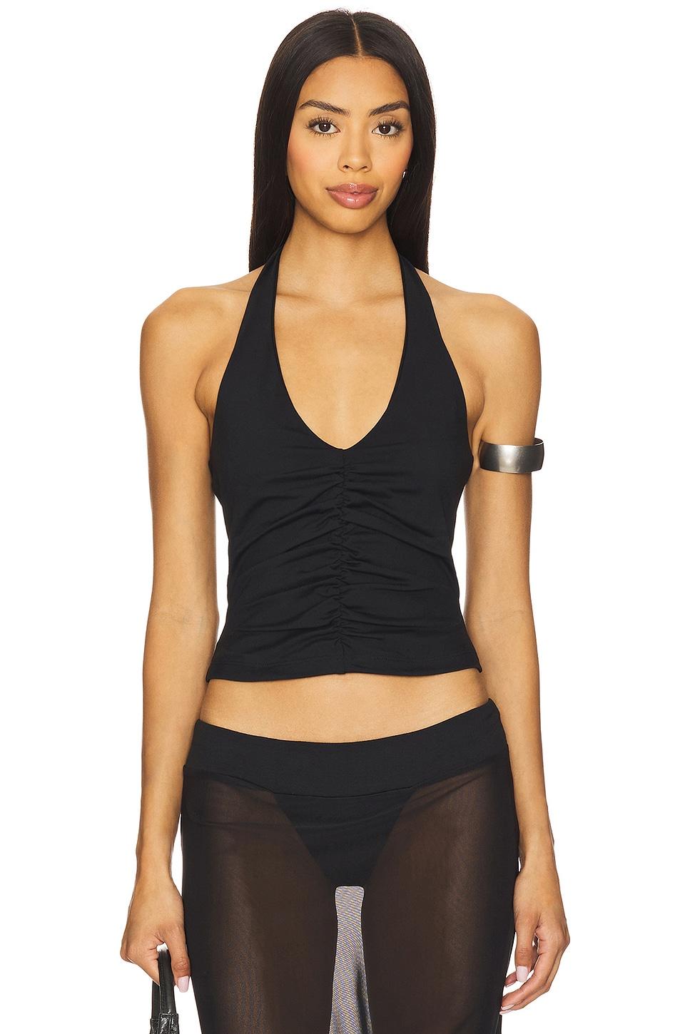 center gathered tie halter top