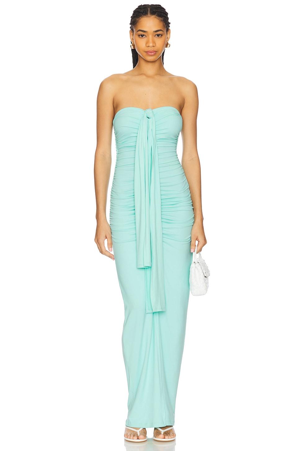 center gathered tie with slit dress